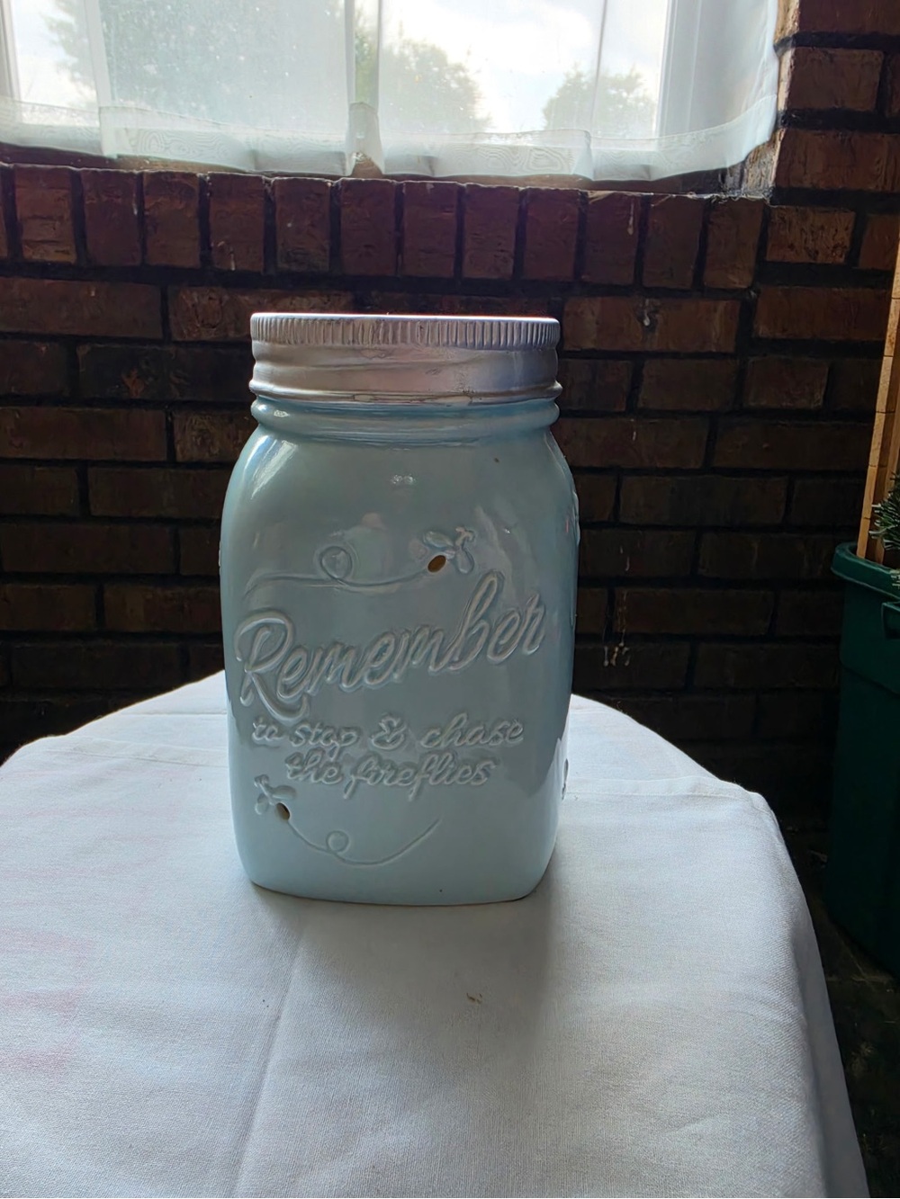 Remember Fireflies Decorative Ceramic Candle Holder Wax Warmer Mason Jar Lt-Blue